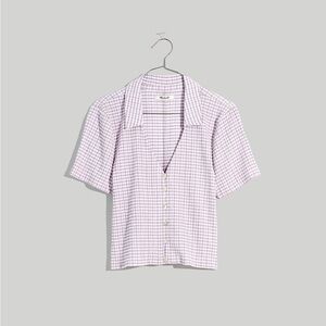 Madewell Crinkled Y-Neck Button-Down Shirt in Plaid